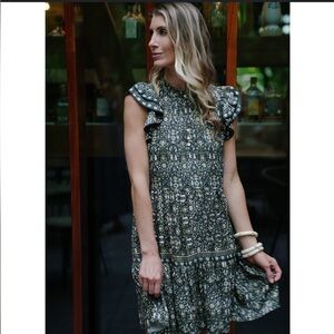 Omika Wilora Double Ruffle Sleeve Mini Dress Malia Pistachio Sz S